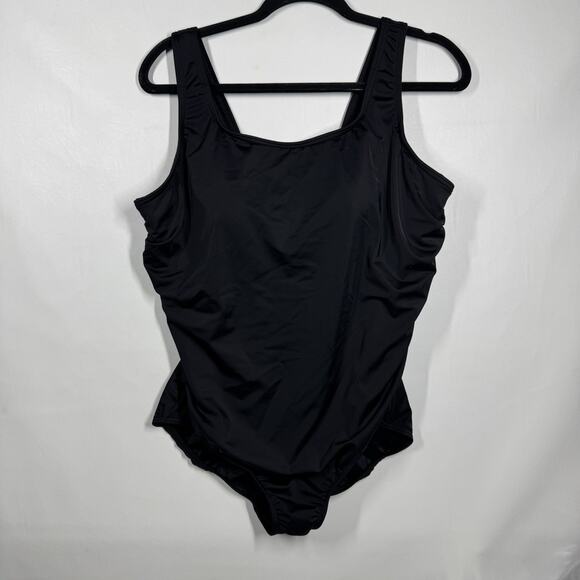 Lands End Tugless Tank Swimsuit 22W Black Low Leg One Piece Bathing - Picture 2 of 10